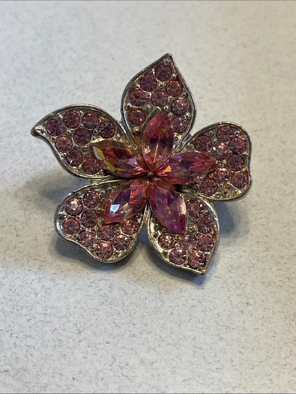 Pink Diamanté Crystal Flower Pin Brooch